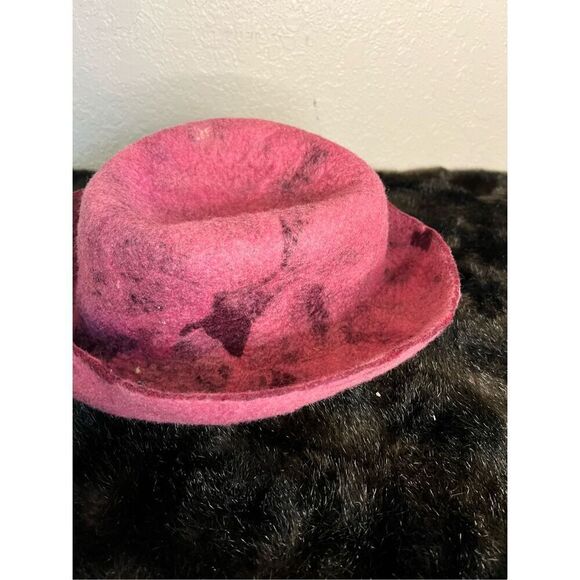 Hand-Felted Designer Pink Black  Wool Brimmed Hat by Ruth Walker OOAK